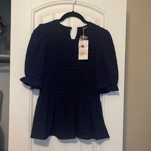 Navy blue, baby doll, short sleeve blouse, never worn